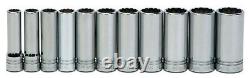 1/2 Drive 12point 11pc SAE Set Supertorque Deep Sockets Hi- Polished Chrome