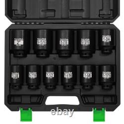 1/2 Drive Deep 6-Point Impact Socket Set, 11-Piece Standard SAE Spindle Axle