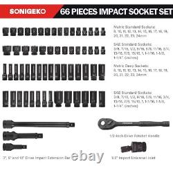 1/2 Drive Impact Socket Set, 66-Piece 6 Point Deep&Standard Socket Set, CR-V