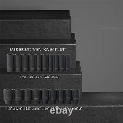 1/2 Inch Drive Deep 6point Impact Socket Set Sae Deep 19piece 3/8''11/2''crmo