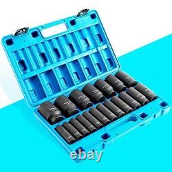 1/2 Inch Drive Deep 6point Impact Socket Set Sae Deep 19piece 3/8''11/2''crmo