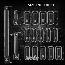 1/2-Inch Drive Master Deep Impact Socket Set, Inch, CR-V, 6Point, 17-Piece Set