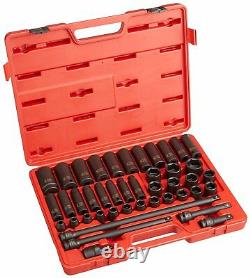1/2-Inch Drive Metric Impact Socket Set Standard/Deep 6-Point with Extensions