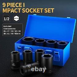 1 Inch Drive Deep Impact Socket Set 9 Pieces Jumbo Impact Socket Sets 6point Met