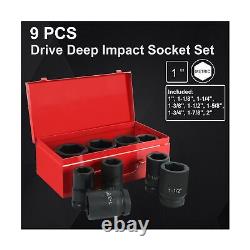 1 Inch Drive Deep Impact Socket Set, Cr-Mo 6-Point (1-Inch 2-Inch) 9pc Impa