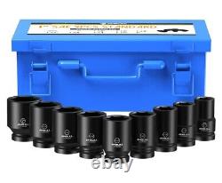 1 inch Drive Deep Impact Socket Set, 9 Piece Jumbo Impact Socket Set, 6 Points