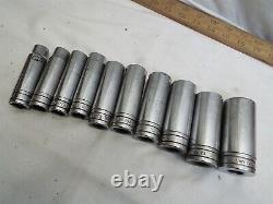 10 Pc Snap-On SAE 6-Point Deep Well 1/2 Drive Socket Set 1/2-1-1/8