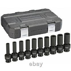 10 Piece 1/2 Drive 6 point Metric Deep Universal Impact Socket Set KDT84945N