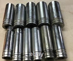 11 Piece, SNAP-ON TOOLS, 1/2 DRIVE, DEEP, 12 POINT SOCKET SET, 1/2 to 1-1/8