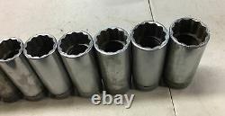 11 Piece, SNAP-ON TOOLS, 1/2 DRIVE, DEEP, 12 POINT SOCKET SET, 1/2 to 1-1/8