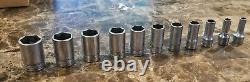 11 Piece Snap-On FSS 3/8 drive 6 Point Semi Deep SAE Socket Set 1/4 7/8