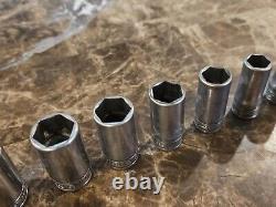 11 Piece Snap-On FSS 3/8 drive 6 Point Semi Deep SAE Socket Set 1/4 7/8