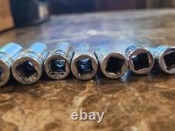 11 Piece Snap-On FSS 3/8 drive 6 Point Semi Deep SAE Socket Set 1/4 7/8