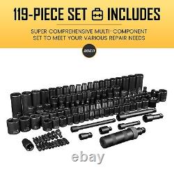 119 Piece Impact Socket Set, 1/23/8 Drive, Deep/Shallow, SAE/Metric, 6 Point