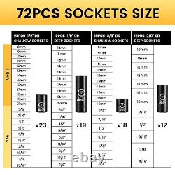 119 Piece Impact Socket Set, 1/23/8 Drive, Deep/Shallow, SAE/Metric, 6 Point