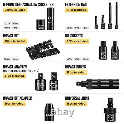 119 Piece Impact Socket Set, 1/23/8 Drive, Deep/Shallow, SAE/Metric, 6 Point