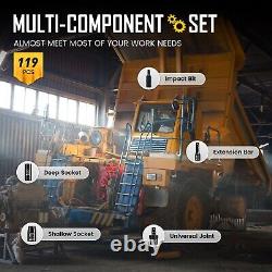 119 Piece Impact Socket Set, 1/23/8 Drive, Deep/Shallow, SAE/Metric, 6 Point