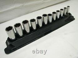 12 Pc Snap-On Metric 6-Point Deep Well 3/8 Drive Socket Set 8-19mm withTray