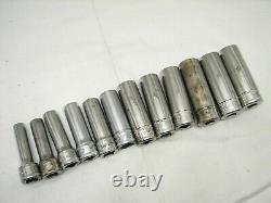 12 Pc Snap-On Metric 6-Point Deep Well 3/8 Drive Socket Set 8-19mm withTray