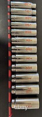 12 Piece 1/2 Drive Sae 6 Point Deep Chrome Socket Set Scd126ta