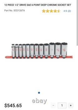 12 Piece 1/2 Drive Sae 6 Point Deep Chrome Socket Set Scd126ta
