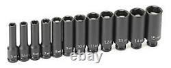 12-Piece 1/4 in. Drive 6-Point Magnetic Deep Impact Socket Set GRY-9712MDG