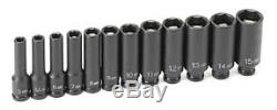 12-Piece 1/4 in. Drive 6-Point Magnetic Deep Impact Socket Set GRY-9712MDG New