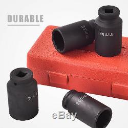 12 Point 4pcs 1/2'' Drive Deep Spindle Axle Nut Socket Set 30mm 32mm 34mm 36mm
