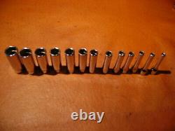 13 PIECE SET SNAP-ON TOOLS 1/4 DRIVE DEEP METRIC 6 POINT SOCKET SET 4 to 15 MM