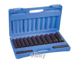 13-Piece 1/2 in. Drive 6-Point SAE Extra Deep Impact Socket Set GRY-1313XD New