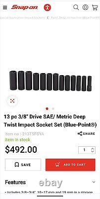 13 pc 3/8 Drive SAE/ Metric Deep Twist Impact Socket Set (Blue-Point)