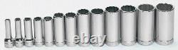 13pc 3/8 Drive 1/4 1 Deep 12 Point Chrome Socket Clip Rail Set Williams USA