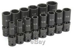 14-Piece 1/2 in. Drive 6-Point SAE Universal Deep Impact Socket Set GRY-1314UD