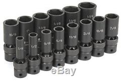 14-Piece 1/2 in. Drive 6-Point SAE Universal Deep Impact Socket Set GRY-1314UD