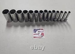 14pc Snap-on 1/2 drive 3/8 thru 1 1/4 12-point DEEP Socket Set 315SYA USED