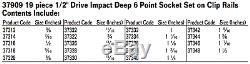 19-Piece 1/2 Drive Impact Deep 6-Point Socket Set on Clip Rail, Williams 37909