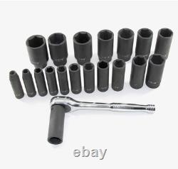 19pcs 1/2 Impact Socket Set, 6-Point Deep Socket, Cr-V Steel, 3/8 One Size