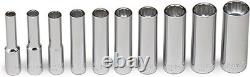 210 1/4 Drive 10 Piece Set 12 Point Deep Sockets, 3/16 9/16 3EA