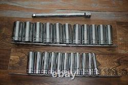 23Pc Snap-On Metric 1/2 Drive 6 Point Deep Socket Set 10mm to 32mm & Wobble