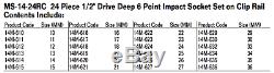 24-Piece 1/2 Drive Deep 6-Point Impact Socket Set, Metric, Williams MS-1424RC