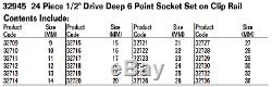 24-Piece 1/2 Drive Deep 6-Point Socket Set, Metric, Williams 32945