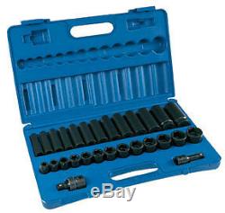 28-Piece 1/2 in. Drive 6-Point SAE Standard and Deep Impact Socket Set New