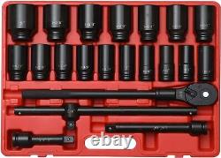 3/4 Drive Impact Socket Set 21 Piece Deep Socket Assortment 6-Point Deep