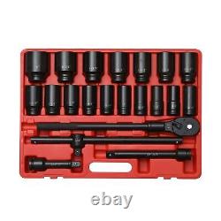 3/4 Drive Impact Socket Set, 21 Piece Deep Socket Assortment, 6-Point Deep I