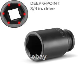 3/4 Drive Impact Socket Set, 21 Piece Deep Socket Assortment, 6-Point Deep Impe