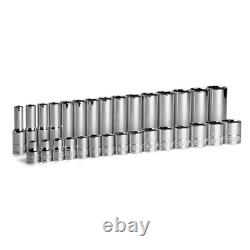 3/8 in. Drive Shallow and Deep Chrome Socket Set, 6-Point, 8 to 22 mm, 30-Piece