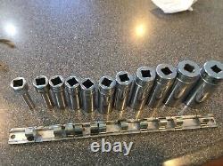 3/8 inch drive Deep Well Snap on socket set 11 pieces 6 point