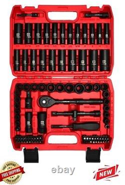 3/8Drive Impact Socket Set Standard Steel Deep And Shallow Kit 6Point 95 Piece