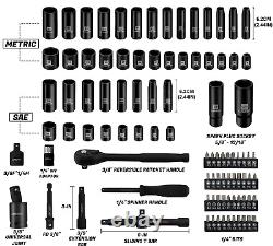 3/8Drive Impact Socket Set Standard Steel Deep And Shallow Kit 6Point 95 Piece