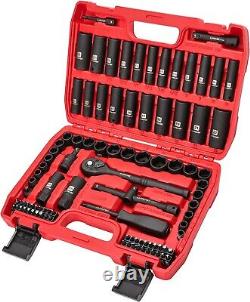 3/8Drive Impact Socket Set Standard Steel Deep And Shallow Kit 6Point 95 Piece